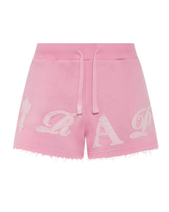 Women's Script Distressed Applique Shorts - Pink