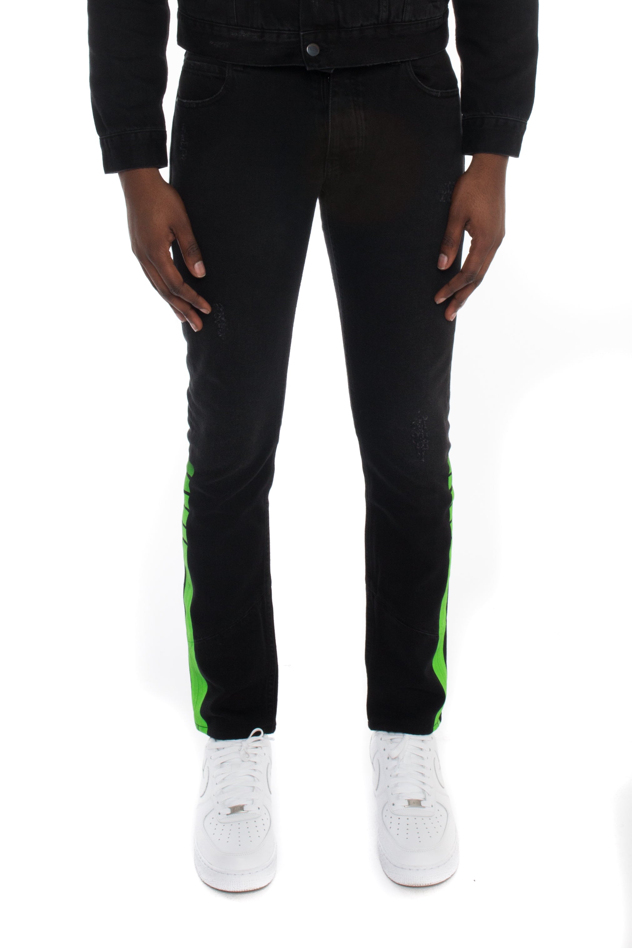 Lime green stripe jeans online