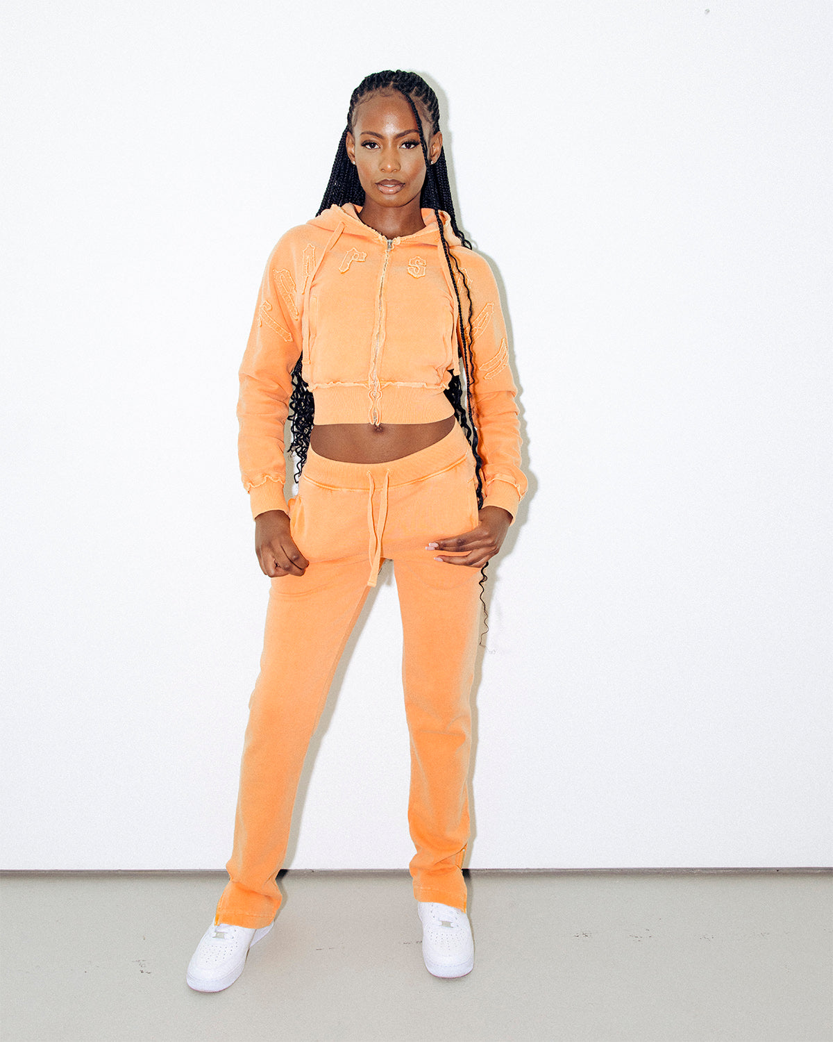 Women's Irongate Cropped Batwing Zip Hoodie - Washed Orange