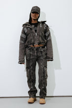 Load image into Gallery viewer, Women&#39;s Arch Applique Distressed Denim Look Cargo Pants - Washed Denim