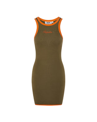 Women's Contrast Racer Dress - Khaki/Orange