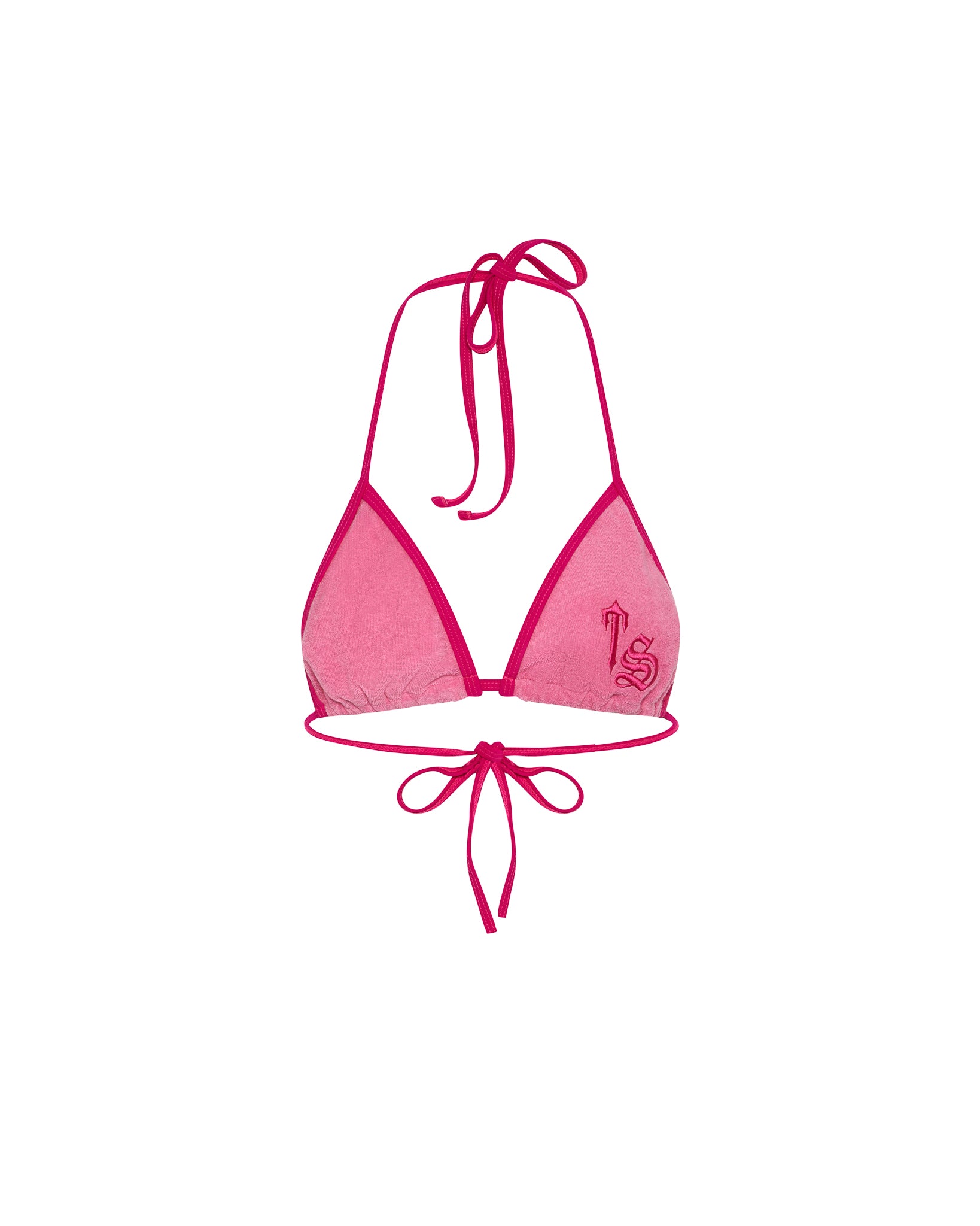 Terry Script Bikini Top - Pink