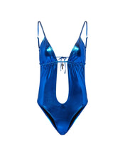 Load image into Gallery viewer, Metallic Cutout One Piece Swimsuit - Blue