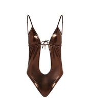 Load image into Gallery viewer, Metallic Cutout One Piece Swimsuit - Brown
