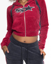 Load image into Gallery viewer, Women’s TS- Star Contrast Panel Velour Hoodie - Burgundy