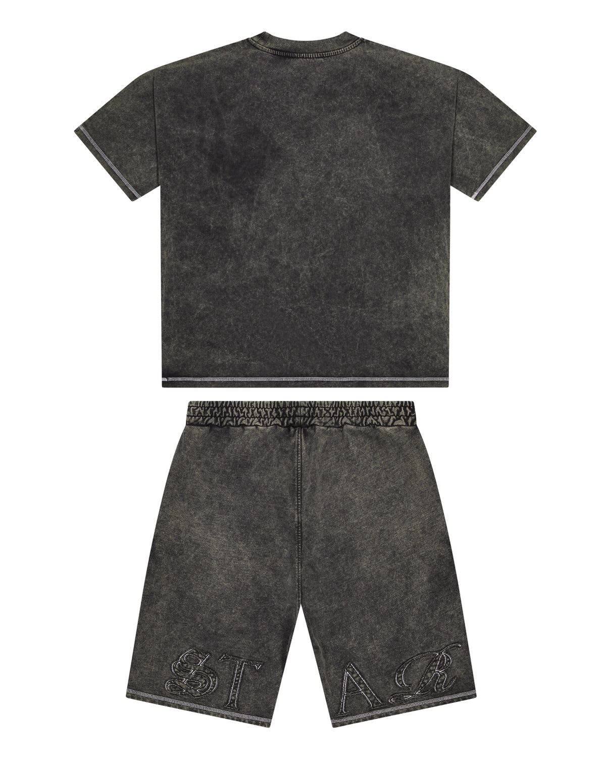 Patchwork Script T-Shirt Shorts Set - Grey