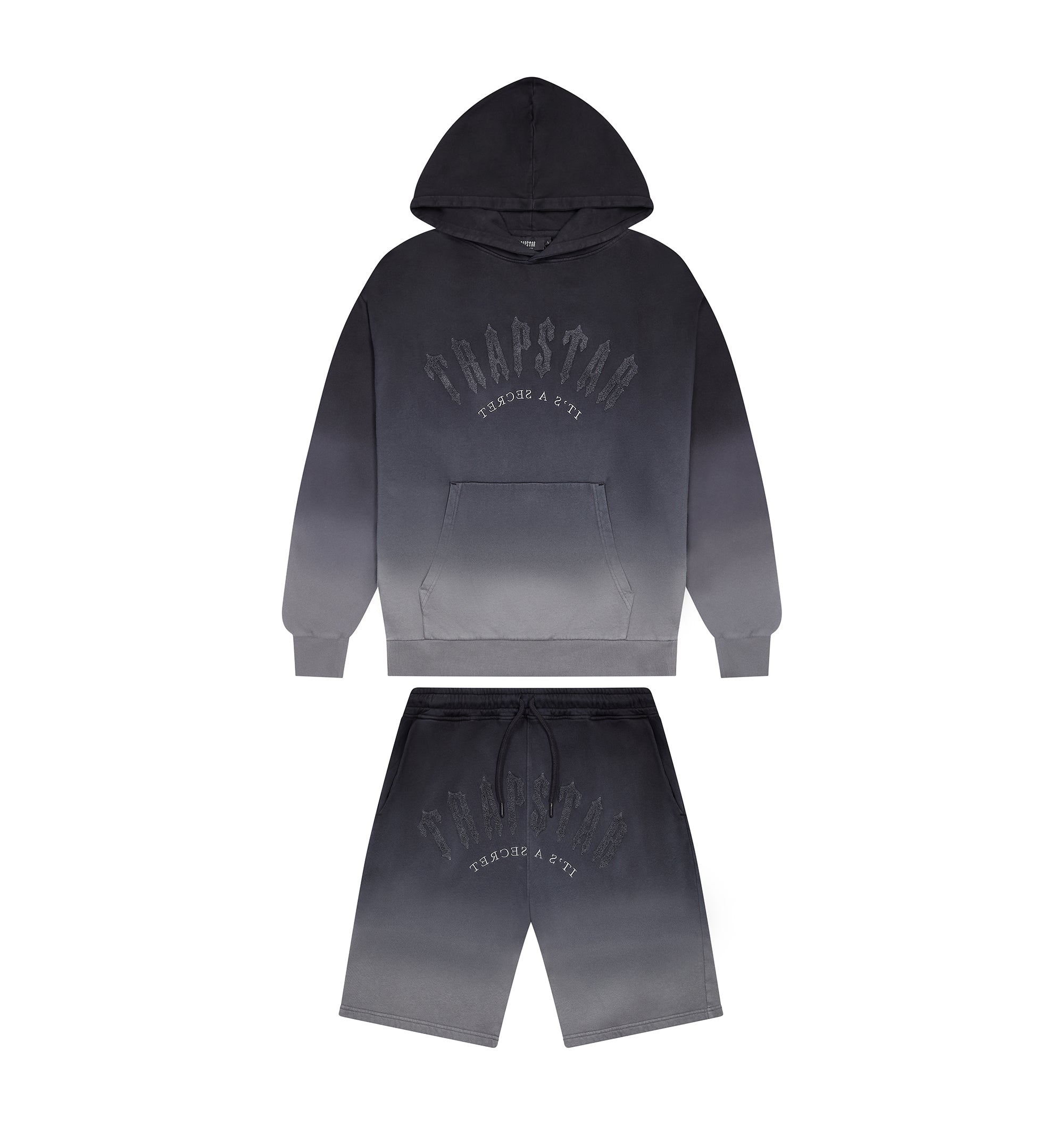Irongate Arch Chenille Hoodie Short Set - Black Gradient