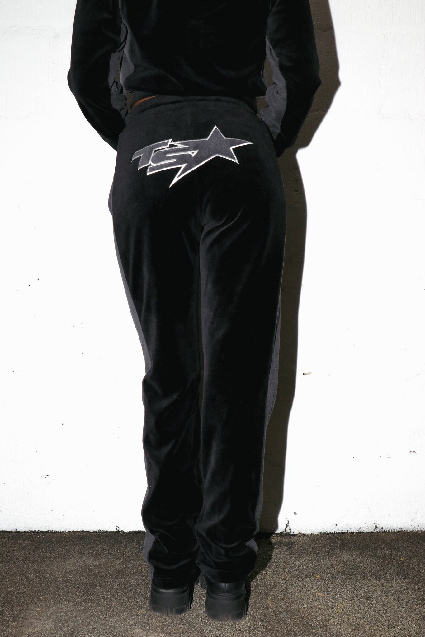 Women’s TS- Star Contrast Panel Velour Slim Fit Track Bottoms - Black/Grey