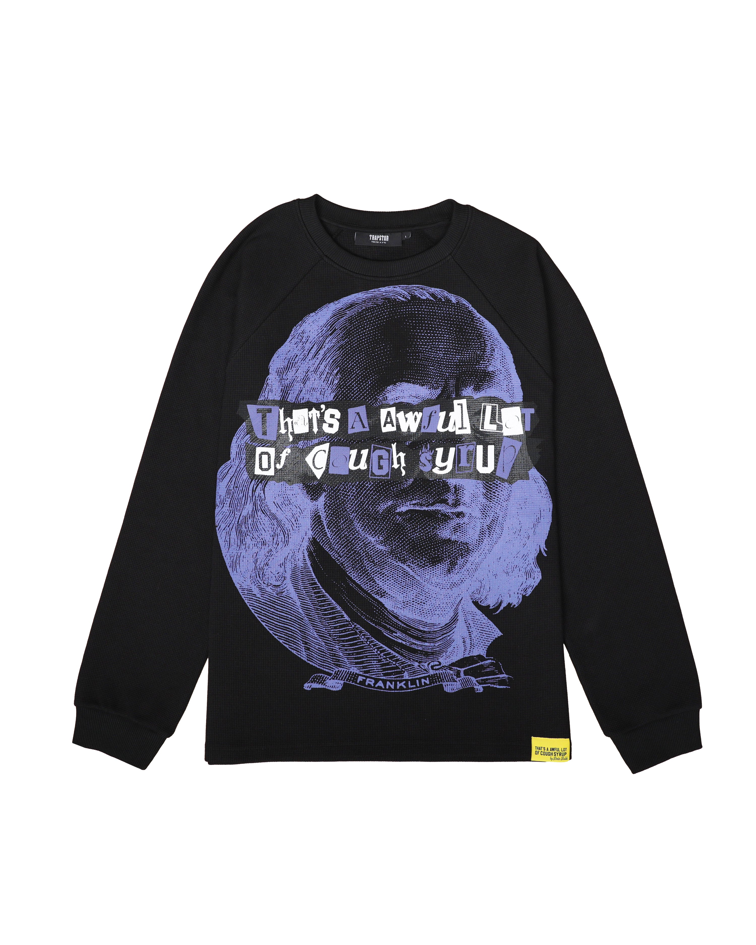 Trapstar x Cough Syrup Benjamin Franklin LS Waffle Tee - Black/Purple