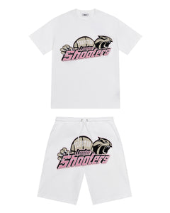 Shooters Chenille Short Set - White/Pink