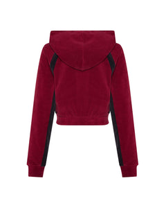 Women’s TS- Star Contrast Panel Velour Hoodie - Burgundy