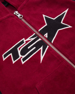 Women’s TS- Star Contrast Panel Velour Hoodie - Burgundy