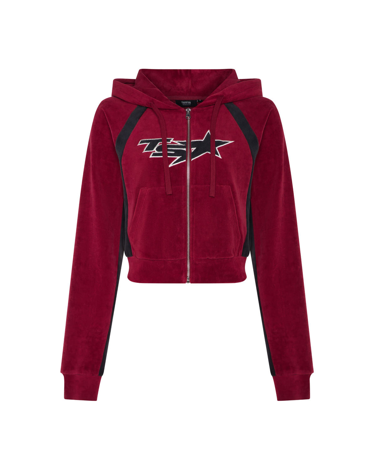 Women’s TS- Star Contrast Panel Velour Hoodie - Burgundy