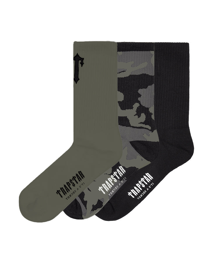 Trapstar 3 Pack Irongate T Socks - Black/Camo/Khaki