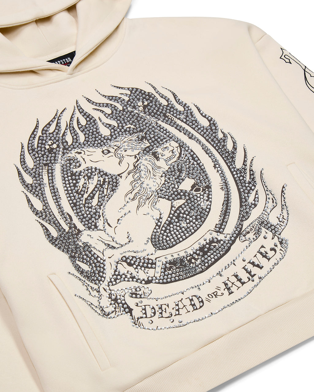 Trapstar x Ed Hardy Dead or Alive Rhinestone Hoodie - Cream