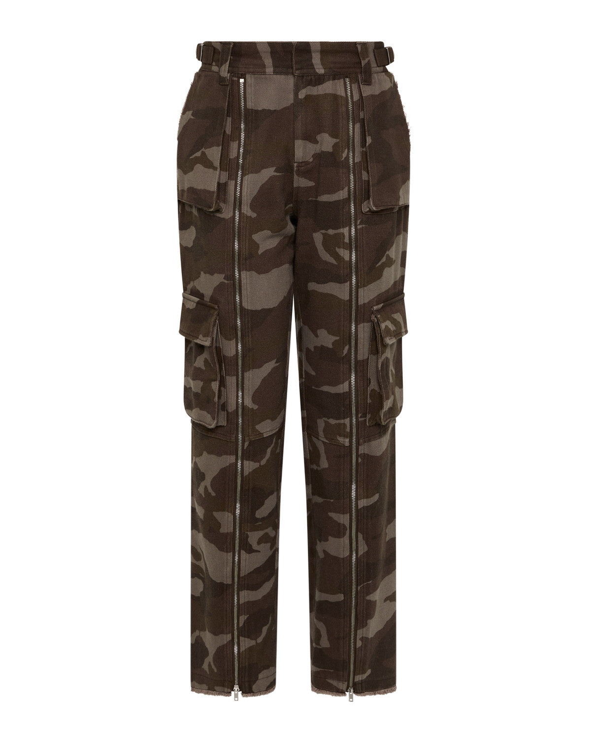 Women's Arch Applique Distressed Denim Cargo Pants - Brown Camo