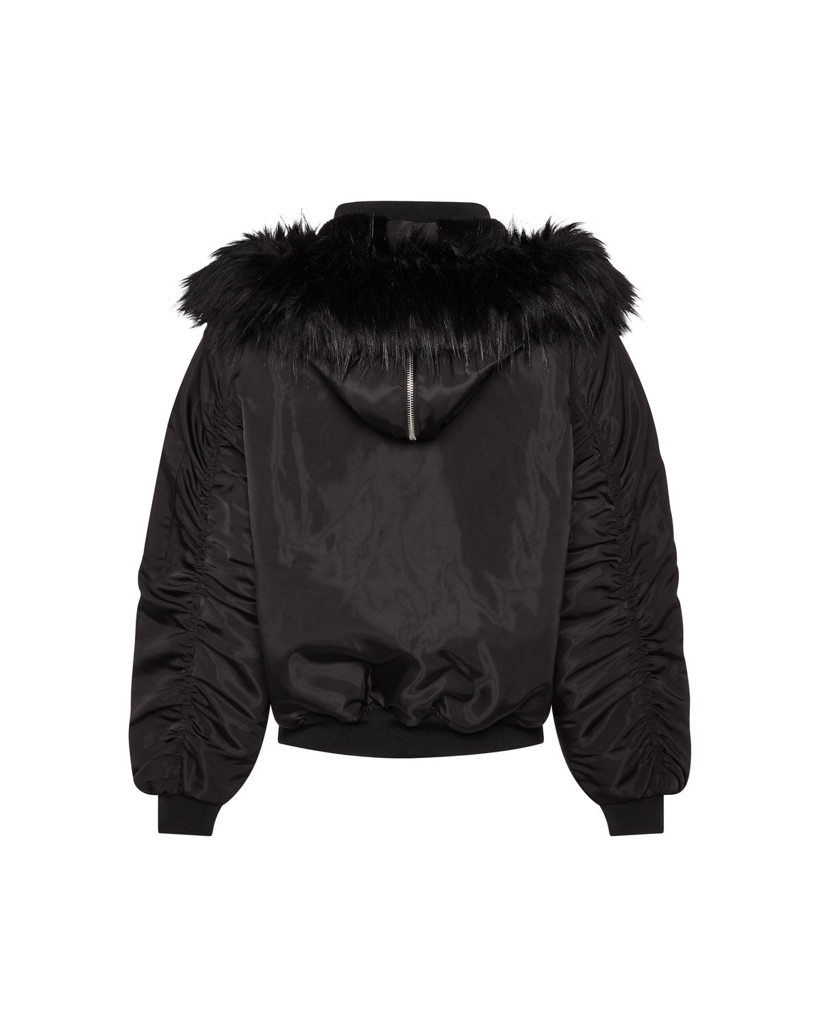 Women’s Script Fur Hood Bomber - Black