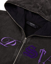Load image into Gallery viewer, Women’s Zip Script Hoodie - Washed Black/Purple