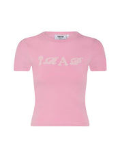 Load image into Gallery viewer, Women&#39;s Script Distressed Applique Baby Tee - Pink