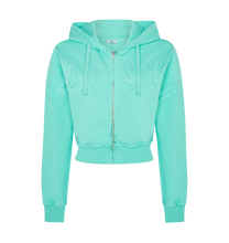 Load image into Gallery viewer, Women&#39;s Irongate Cropped Batwing Zip Hoodie - Teal