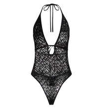 Load image into Gallery viewer, Women’s Jacquard Mesh Halterneck Bodysuit - Black