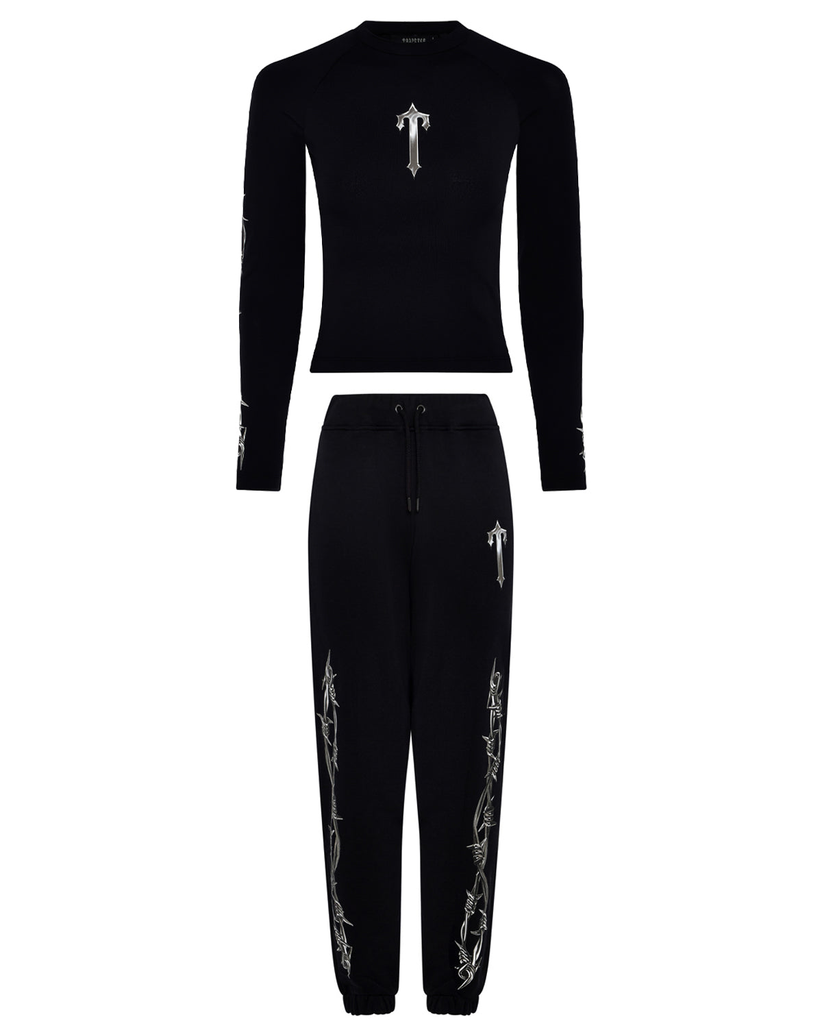 Women's Barbed Wire Cropped Top & Oversized Pants - Black