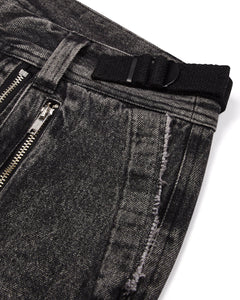 Women's Arch Applique Distressed Denim Look Cargo Pants - Washed Denim