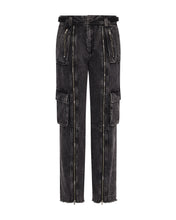 Load image into Gallery viewer, Women&#39;s Arch Applique Distressed Denim Look Cargo Pants - Washed Denim