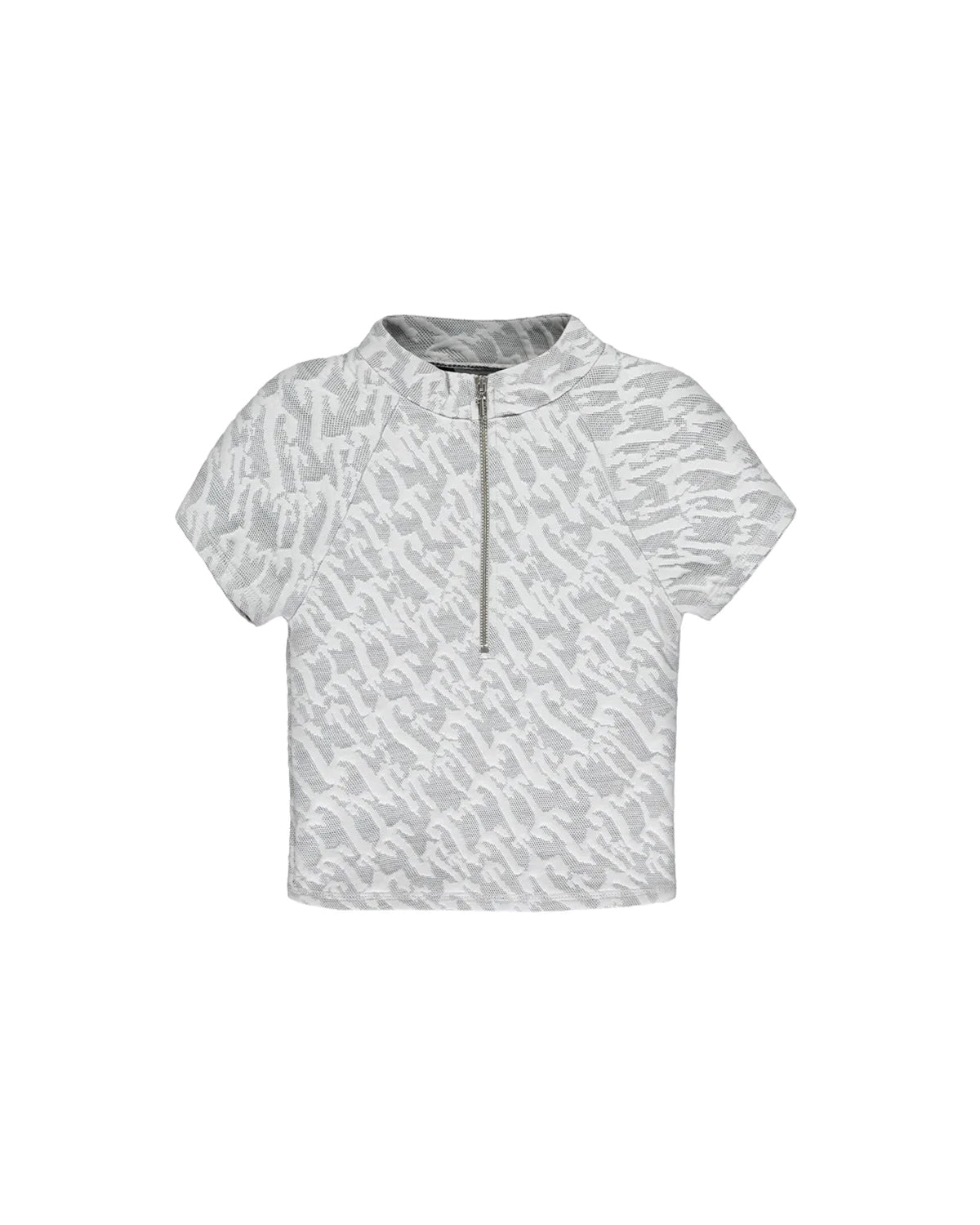 Women's Jacquard Fitted Zip Crop Top - White