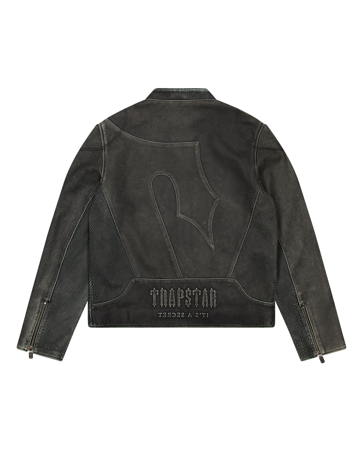 Trapstar Irongate T Panel Leather Biker Jacket - 2 Tone Black & Green