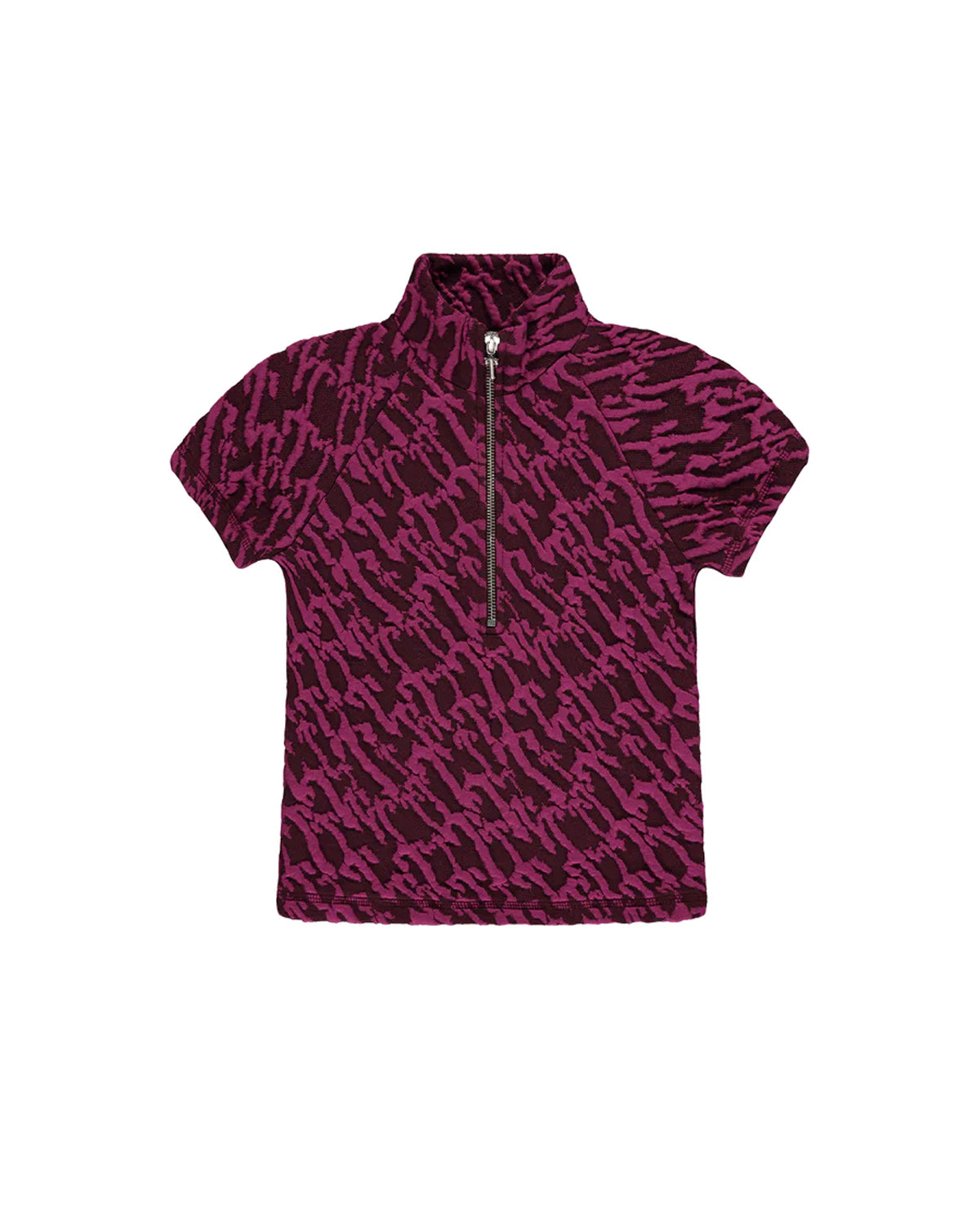 Women's Jacquard Fitted Zip Crop Top - Burgundy Pink