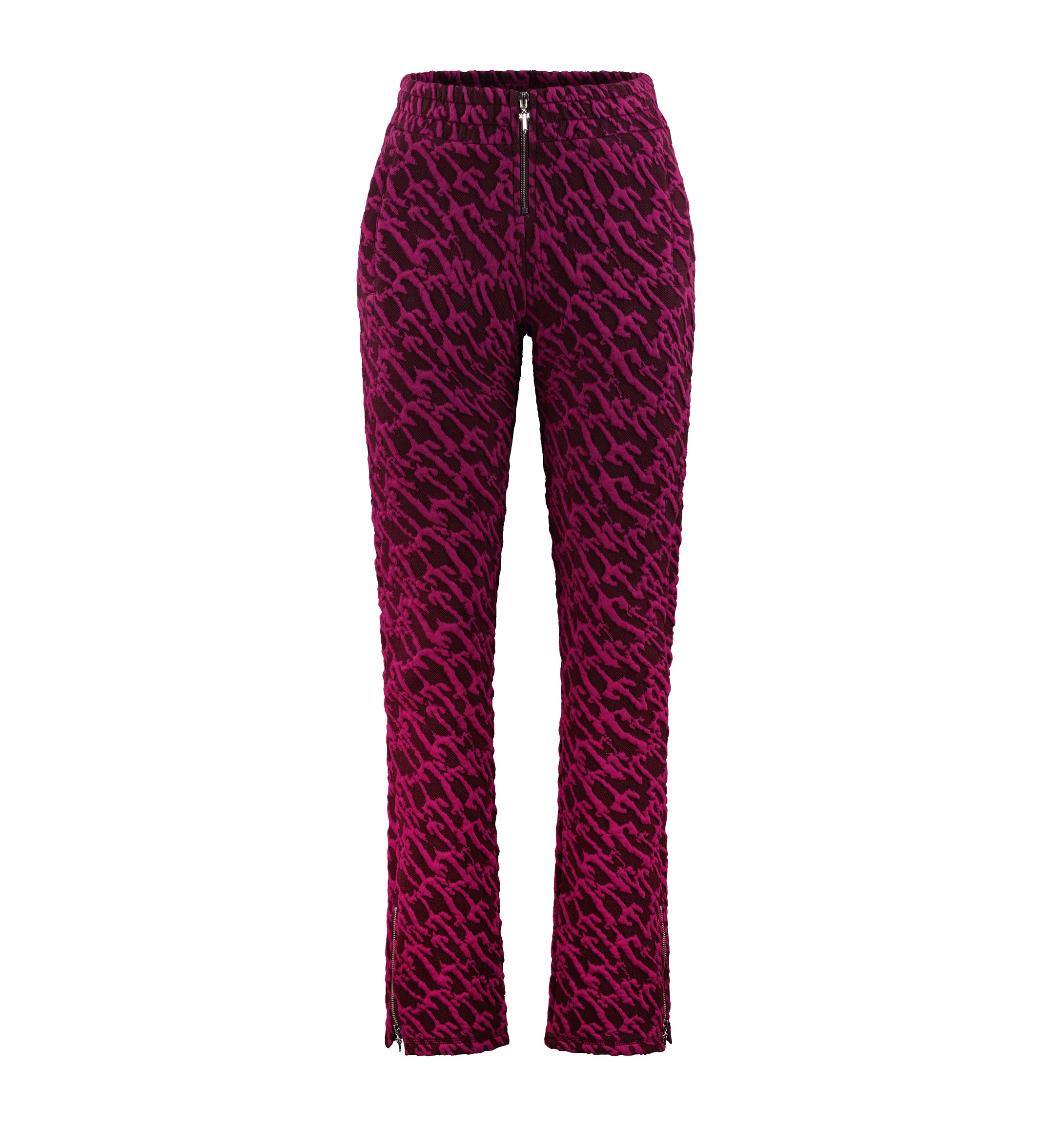 Women's Jacquard Fitted Trousers - Burgundy Pink