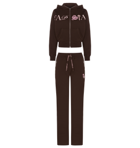 Women’s Script Zip Leg Jogging Bottoms - Brown/Pink