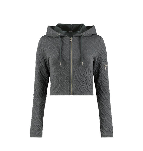 Women's Jacquard Fitted Zip Hoodie - Grey
