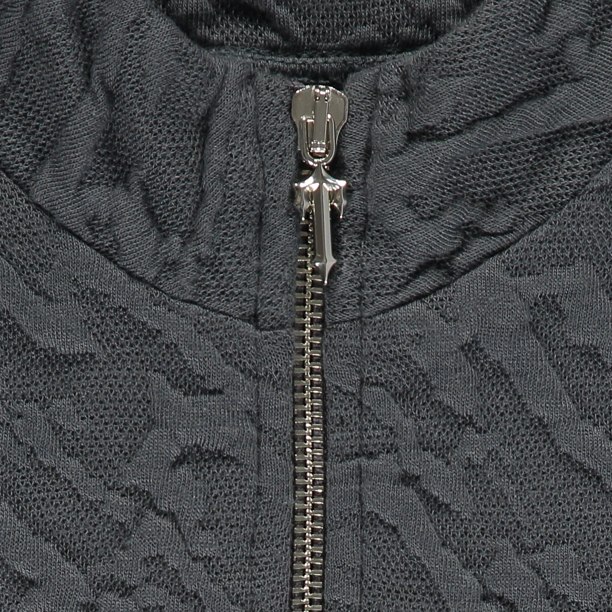 Women's Jacquard Fitted Zip Crop Top - Grey