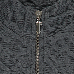 Women's Jacquard Fitted Zip Crop Top - Grey